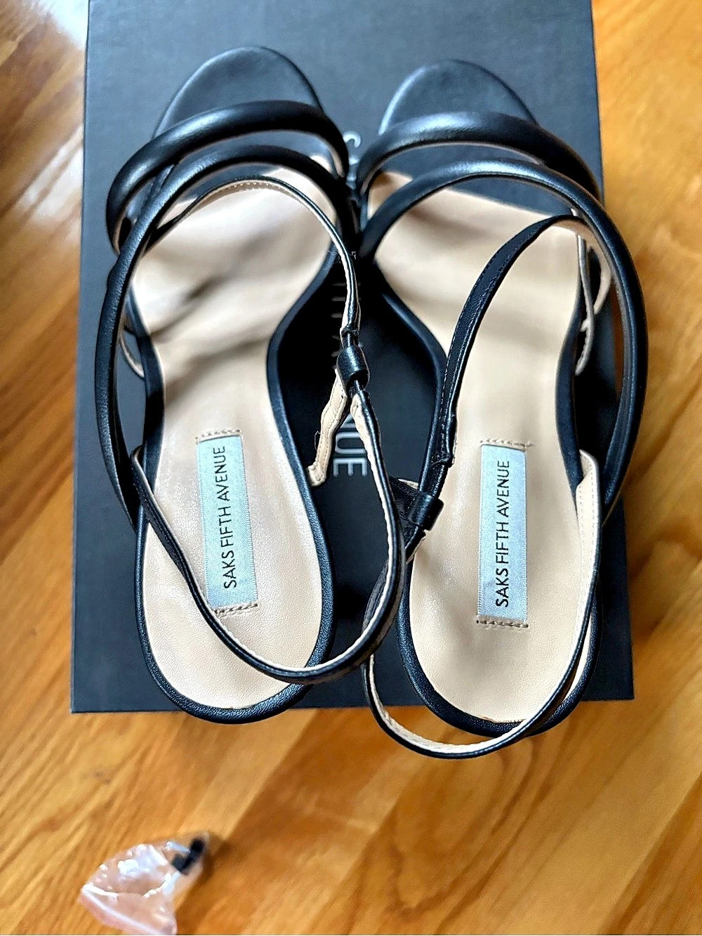 Saks Fifth Avenue Jeanne Strappy Sandal Black Heels US 8 Like New